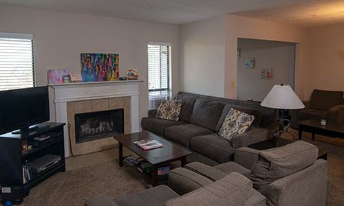 living room in a sober living apartment at The 4th Dimension in Hoover Al